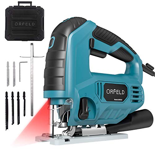 Jigsaw,ORFELD Power Jig Saws 6.5Amp 3200SPM with Laser Guide & LED, Variable Speed, 6 Blades,±45°Bevel Cutting Angle, Adjustable Aluminum Base, 10ft Cord,Pure Copper Motor and Scale Ruler