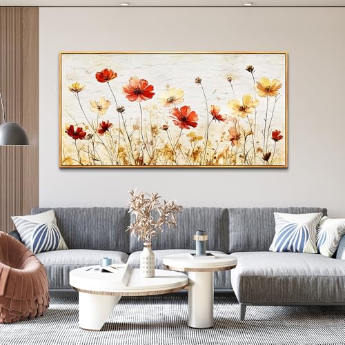 ERQINHUA Large Canvas Wall Decor For Living Room Wall Art For Bedroom Modern Stretched and Framed Beach Posters Abstract Flower Dining Room kitchen Print Artwork Mural Home Decor Wood Frame 30"X60"