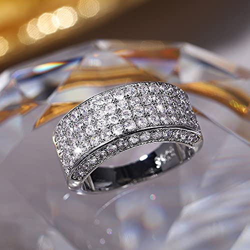 925 Sterling Silver Shiny Full Diamond Gemstone Ring Cubic Zirconia Rings CZ Diamond Multi Row Ring Eternity Engagement Wedding Band Ring for Women (US Code 8)4
