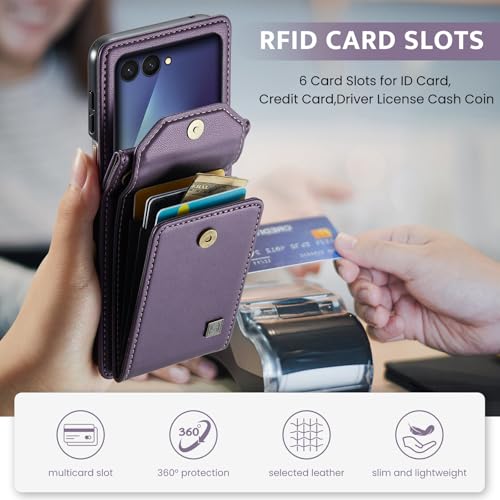 ASAPDOS Crossbody Case Compatible with Samsung Galaxy Z Flip 7,Retro PU Leather Strap Wristlet Flip Case with Magnetic Closure and Card Holder for Men Women Purple by ASAPDOS - Image 4