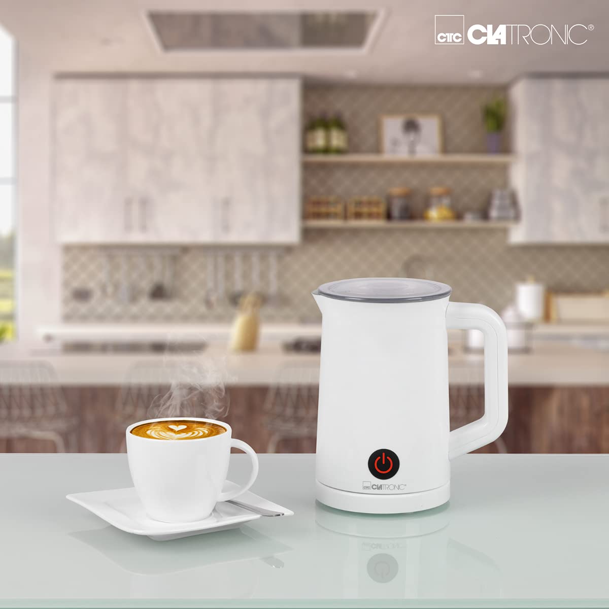Clatronic MS 3693 - Batidora Espumadora de leche eléctrico automático, recipiente 550ml, función calentar/frío, apagado automático, 500W, color blanco