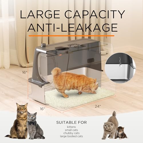 Image of Anywish Stainless Steel Cat Litter Box with Lid, XL Extra Large Enclosed Removable Metal Litter Box with Litter Scoop&Double Layer Litter Mat, Non-Sticky, Non-Odor, for Big Cats Dark Grey