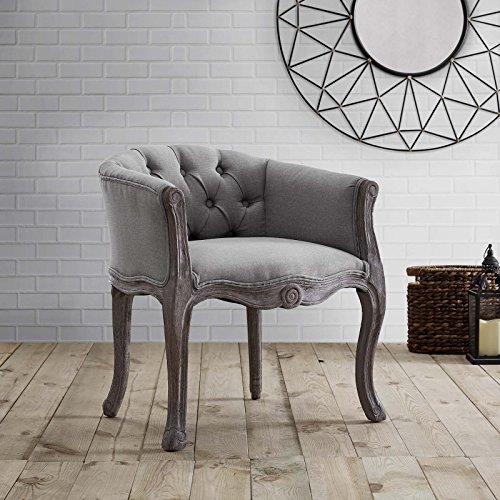 Modway Crown French Vintage Barrel Back Tufted Upholstered Fabric Dining Armchair In Light Gray #TOP1