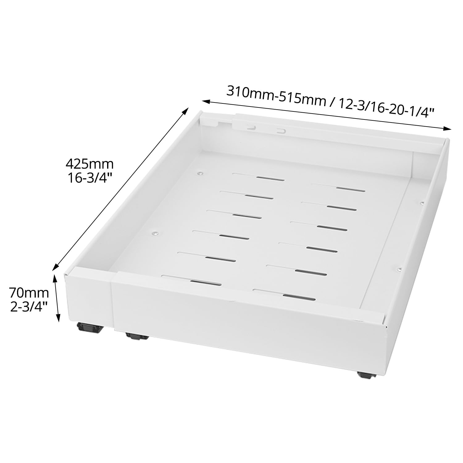 QWORK® Cassetto Telescopico, espandibile da 32 cm a 52 cm, bianco, per riporre cucina e bagno, senza foratura, acciaio al carbonio