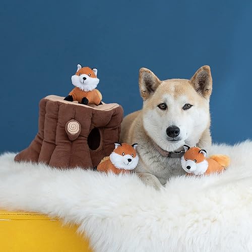 Miniatura 4 de ZippyPaws Burrow, Woodland Friends Fox Stump - Juguetes interactivos para perros para el aburrimiento - Juguetes para perros de escondite, coloridos