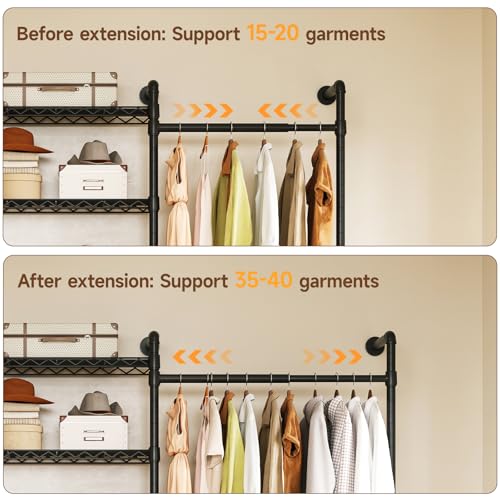 H3 Wall Mounted Closet System, Expandable Industrial Pipe Clothes Rack Clothing Rack for Hanging Clothes, Heavy Duty Closet Organizers and Storage in Wardrobe Closet, Black - Image 5