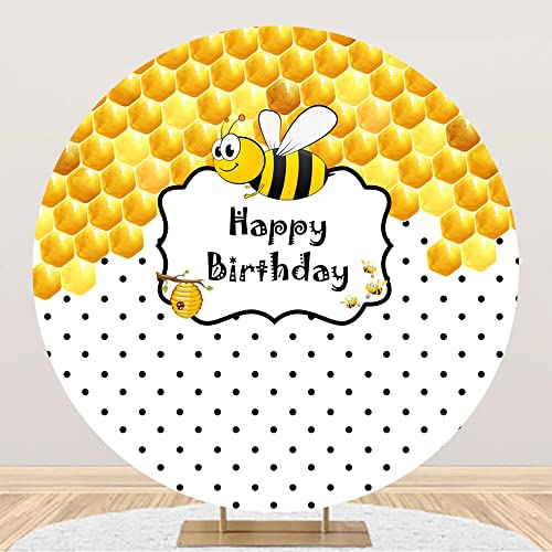 Aoihrraan 250cm Diámetro Dulce Cumpleaños Abeja Redondo Fotografia Telón De Fondo Cariño Andar Forma Vacilante Abeja Amarillo Sfondo Contento Día Abeja Fiesta 1Er 2Do Cumpleaños Niños Muchachas Foto
