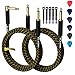 Guitar Cable 6 Feet/2 Pack-Right Angle+Straight to Straight Instrument Cable-Gold Plated Nylon Braided-90 Degree 1/4 Inch TS Electric Bass Guitar Cord Amp Cable 6.35mm Male with 6 Guitar Picks+5 Ties