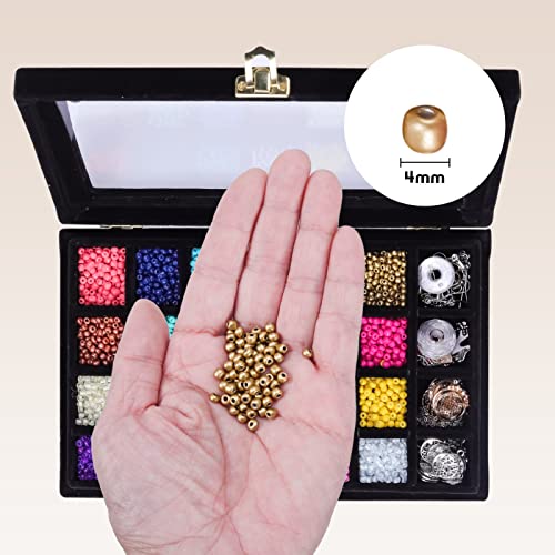 Fishdown 6300Pcs 4Mm Glass Beads For Jewelry Making Kit Glass Jewellery For Bracelets Making Kit Charms Pendant Ring Necklace Making Kit Glass Seed Beads Necklace Bracelet Earring Making Diy Kit #TOP3