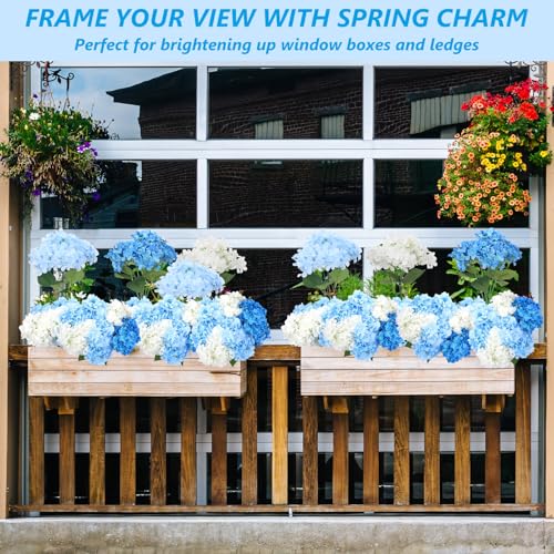 Image of Suncalla Blue and White 6 Bundles Hydrangea Artificial Flowers Bulk 30 Heads 20'' Faux Fake Hydrangea for Spring Graves Easter Decor Porch Indoor Outdoor Home Garden Wedding Table Centerpieces