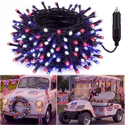 Aurelema 4Th Of July Golf Cart Lights Decorations 12V 33 Ft 200 Led Patriotic Independence Day Car String Lights Usa Red White Blue Lighting Decor For Memorial Day 250Th Anniversary Parade Party