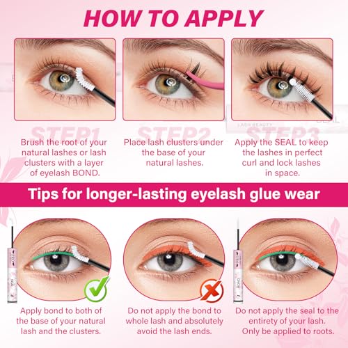PRO LASHBEAUTY Eyelash Glue,2-In-1 Lash Bond and Seal Clear Glue Strong Hold 72H+ Bond and Seal for Individual Eyelashes, Oilproof Latex Free,Waterproof,Safe No Irritate(10ml,Clear) - Image 6