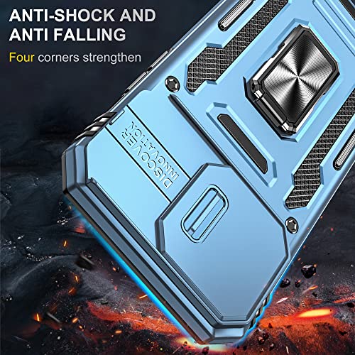 Image of Polycarbonate Slide Camera Cover with Ring Holder Mobile Phone Back Cover for iPhone 14 Pro (Blue)