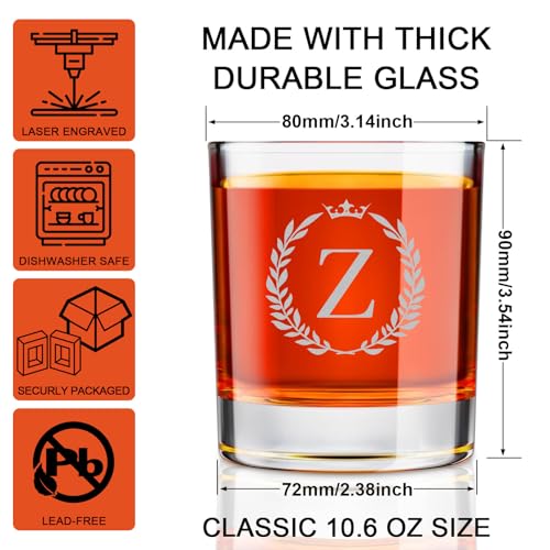 Image of Personalized Whiskey Glasses Gifts for Men, Monogrammed Engraved A-Z 10.6 oz Rocks Glass Customized Gift, Unique Christmas Birthday Gifts for Men Him Dad Husband Brother Son (Z)