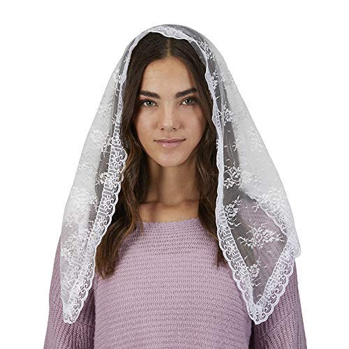 Voile de chapelle blanc traditionnel en dentelle de haute qualité - Lot de 2