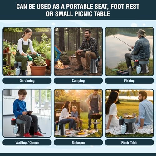 Image of NUMANU 2026 Upgraded XXL Collapsible Stool & 3IN1 Cushioned Carry Bag, 2.7 inch-19.7 inch Height Adjustable, Max 1,000lbs Portable Retractable Telescoping Seat, Foldable Camping Stool for Adults (XXL Round)