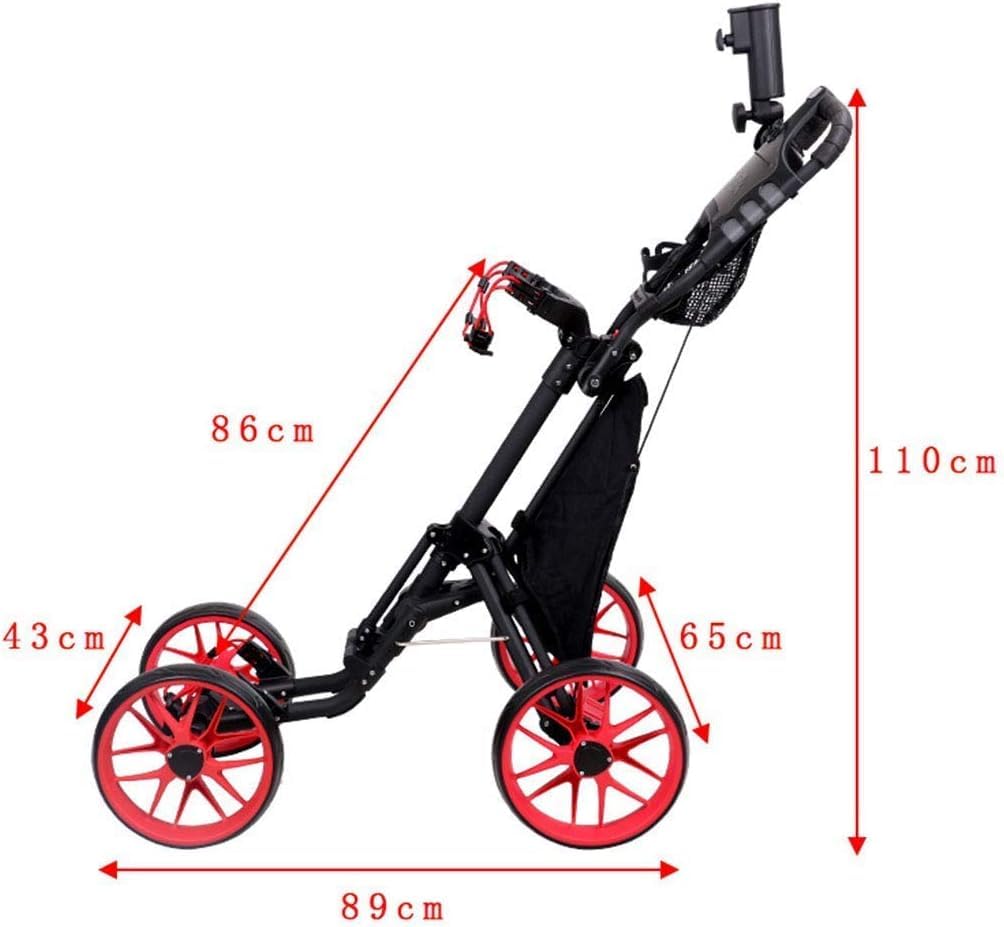 Carrello da Golf a 4 Ruote, Carrello Pieghevole in Lega di Alluminio - Carrello Caddy Leggero e Compatto, Facile da Aprire