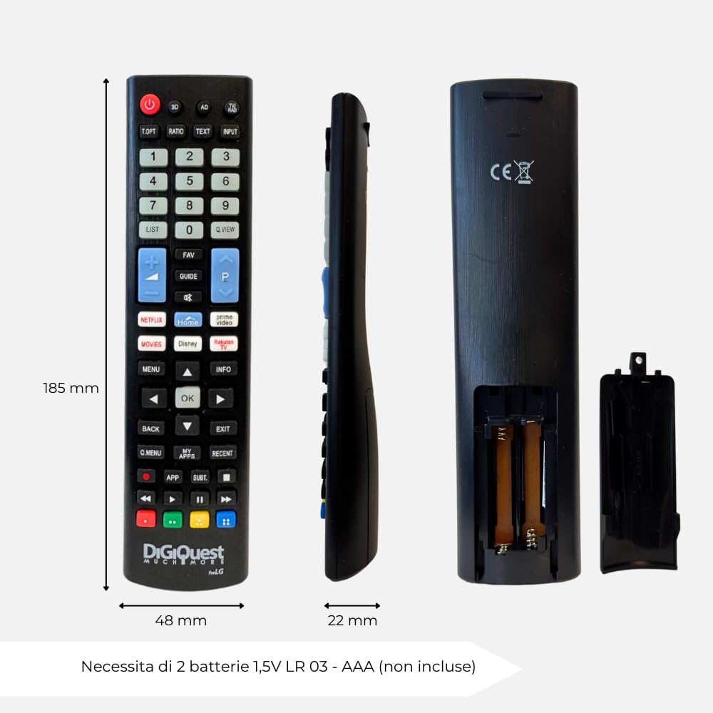 Digiquest Telecomando compatibile con i modelli TV a marchio LG | Tasti fluorescenti e dedicati alle piattaforme streaming I Già configurato e pronto all'uso