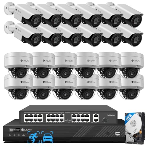 4COVR 4K PoE 32 Channel Security Camera System, 12 Dome IK10 Vandal-Proof 12 Bullet 8MP Commercial...