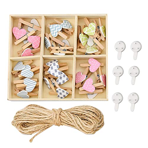 Cisixin Fotos para Pared Colgar Fotos Pared con Pinzas con Cuerda, Uñas y 30 Pinzas de Madera, Decoración del Hogar y Idea del Regalo