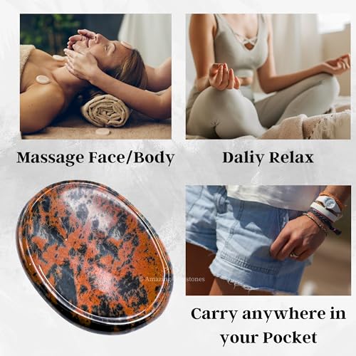 Image of Amazing Gemstone Mahogany Obsidian Worry Stone Crystals and Healing Stones - Worry Stones for Stress Relief Gifts - Piedra Crystal Fidget for Meditation - Unique Stocking Stuffers Gifts for Women, Men