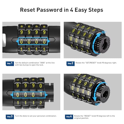 Image of Hiboy Bike Lock, 3.3 Feet Bike Cable Locks, Resettable 4-Digit Combination Lock, Bike Locks Heavy Duty Anti Theft