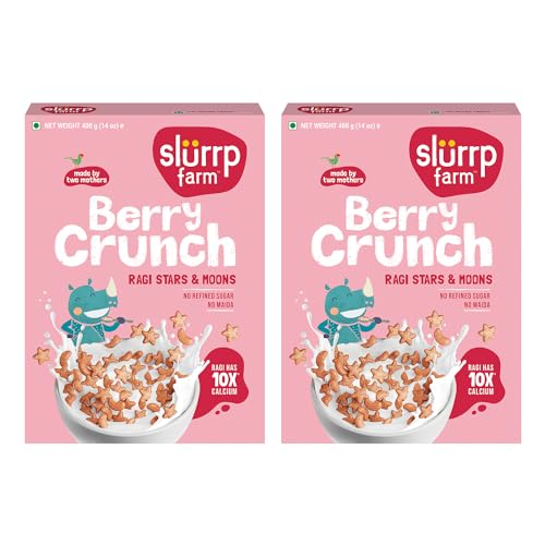 Image of Slurrp Farm Berry Crunch Cereal - No Maida, Wheat and Refined Sugar, Strawberry Stars and Moons, Healthy Millet Breakfast, 400 g, Pack of 2