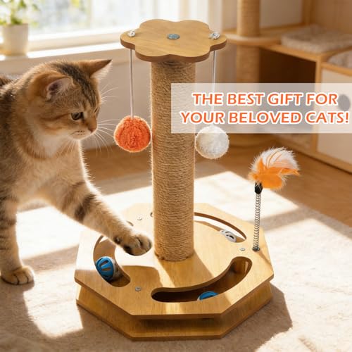 Rascador para gato torre 4 en 1 con juguete interactivo miniatura 6