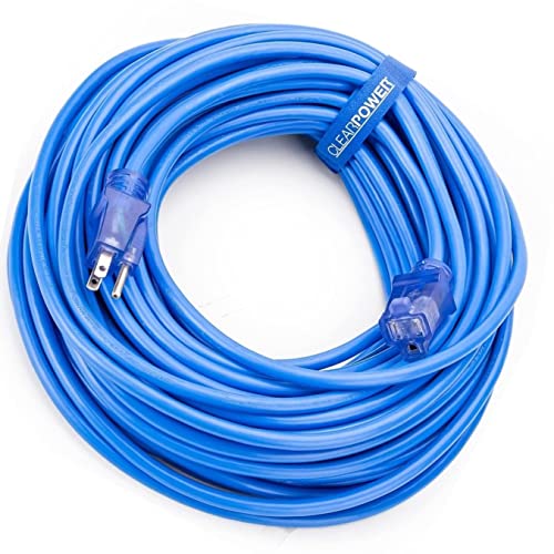One-Day Sale: Up to 80% Off Clear Power 100ft 14/3 SJTW -50°C Blue Extreme Cold Weather Extension Cord w/Power Indicator Light, 3 Prong Grounded Plug, CP10078
