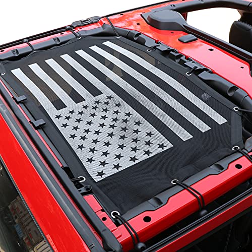 Cartaoo Durable Sunshade Mesh For Jeep Wrangler Bikini Top Sun Shade Net Cover 2018-2021 Jl Jlu&Rubicon Sahara Sports Unlimited 2/4-Door Version, Blocks Uv，National Flag #TOP6