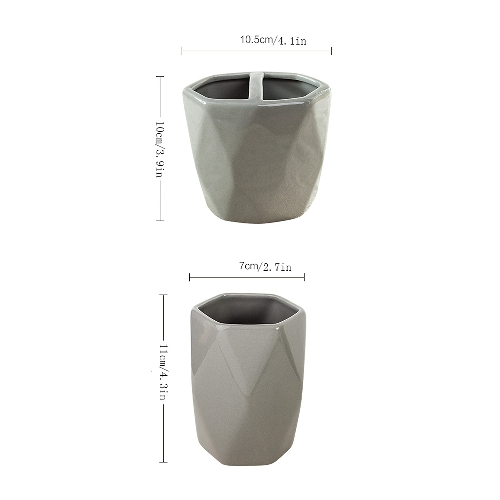 Zestaw 5-częściowy dozownika do mydła ceramicznego do domu i łazienki: butelka z balsamem/kubeczek do płynu do płukania ust/uchwyt na szczoteczki do zębów/mydelniczka (w kształcie diamentu) (kolor: