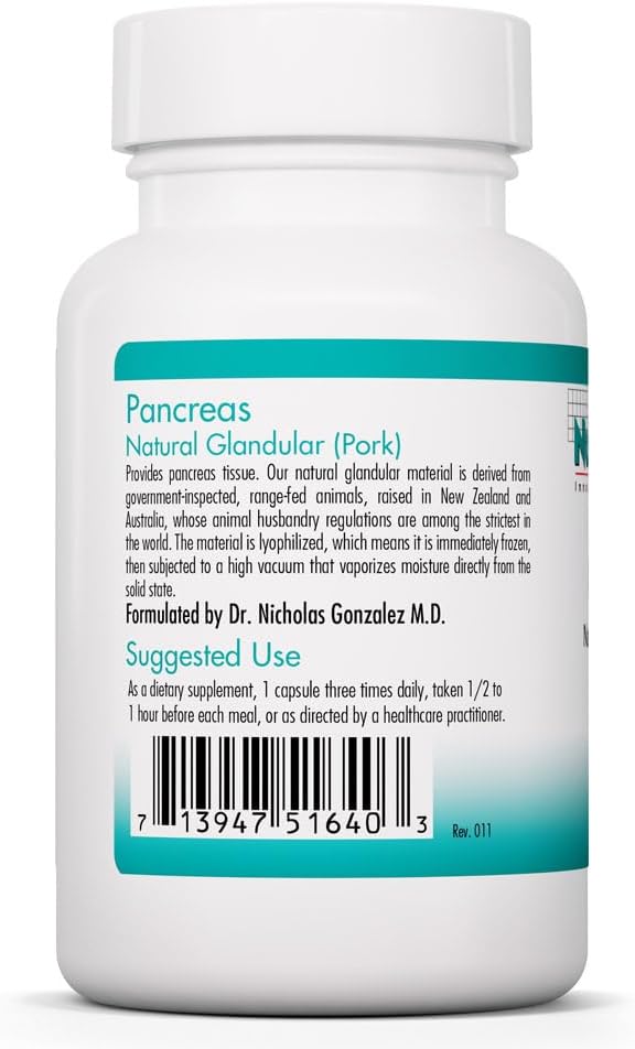 Nutricology Pancreas Pork - Freeze Dried Pancreas Tissue - Supports Digestive System - Glandular Capsules - Hypoallergenic Formula - 60 Servings - 60 Count