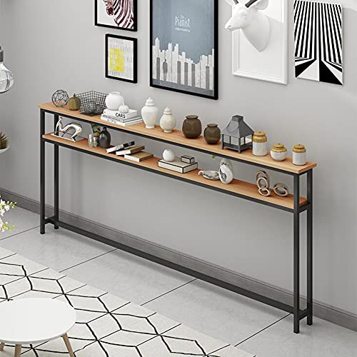 ZEELYDE Mesa auxiliar/mesa auxiliar, mesa de café para sala de estar, estante abierto de almacenamiento de 2 niveles, mesa de consola de madera, sofá estrecho, muebles modernos para el hogar