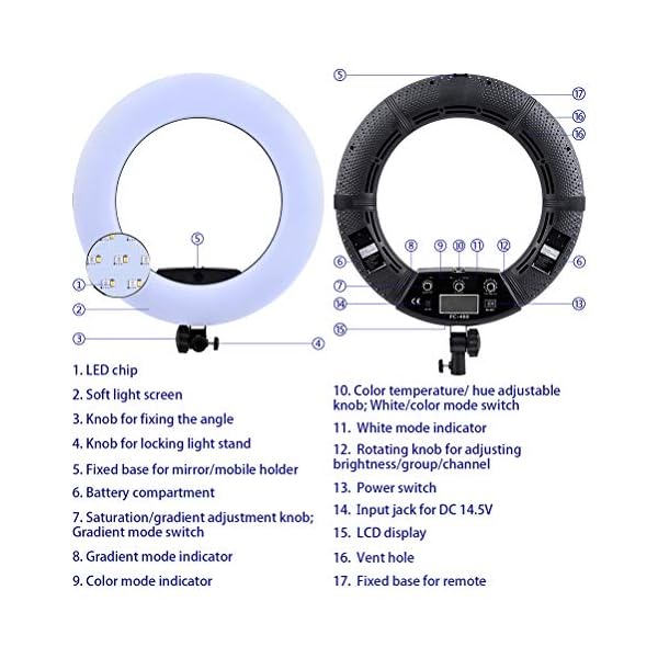Yeah-hhi Ringleuchte mit bunter LED und Stativ & Telefonhalterung Stufenlos dimmbarer rotierender Lampenkopf für YouTube… – Bild 5