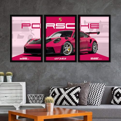 Image of ARTELLY Big Porsche 911 GT3rs Sports Car Framed Wall Posters, Set of 3, Premium Framed Painting, Living Room Bedroom Decoration, Large Size Gift Item for Boys Room Decor (Porsche 3, 13x19 inch)