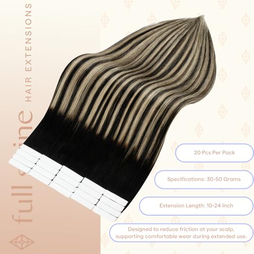 Image of Full Shine Tape Ins Human Hair Extensions, Off Black Honey Blonde 18 Inch | 50g 20PCS, Invisible Brazilian Hair Extensions Tape in, Straight Ombre Seamless Natural Finish Thick End Party Styling
