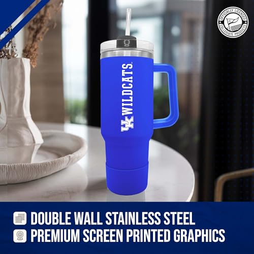 Image of Campus Colors College & University 40 oz Travel Tumbler With Handle - Dual Option Lid With Straw - Vacuum Insulated Stainless Steel (Kentucky Wildcats - Royal)