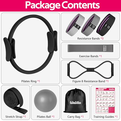 Image of WALITO Home Pilates Kit for Women,Pilates Ring Set with Magic Circle,Resistance Bands,Figure 8 Workout Bands,Mini Ball, Compact Toning Fitness Essentials Starter Set Accessories Gift