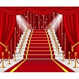YongFoto Red Carpet Backdrop 5x3ft Film Stars Red Curtain Stage Spotlight Photography Background Show Prom Party Carnival Party Banner Decor Portraits Photoshoot Wallpaper Photo Studio Props