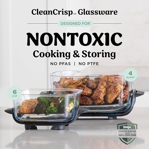 Image of Ninja Crispi 4-in-1 Glass Air Fryer | With Non-Toxic 4QT & 6-Cup Glass Containers & Lids | Microwave, Freezer, Dishwasher Safe | 450F Max Temp |1500 Watt | Green | FN101SG