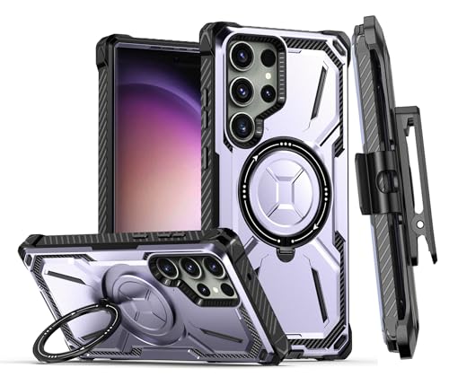 LHNUNP Magnetic Ring Stand for Samsung Galaxy S25 Plus Case with Belt Clip Holster [Compatible with MagSafe & Wireless Charger][Invisible Kickstand] Anti-Drop Rugged Drop Protection Case, Purple