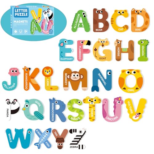Large Size Letters, 26 Uppercase Refrigerator, Cute Animal Alphabet ABC for Fridge Colorful Uppercase Animals Toys Set Educational Spelling Learning Games for Kids, Toddlers
