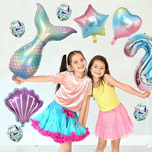 Haosell Grote zeemeermin luchtballon 2e verjaardag decoratie, zeemeermin luchtballon set voor 2 jaar kinderverjaardag… - Image 5