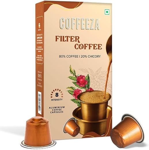 Coffeeza South Indian Filter Coffee Capsules | 80% Coffee 20% Chicory Blend | Intensity 8 | Medium-Dark Roast | Caramel, C...