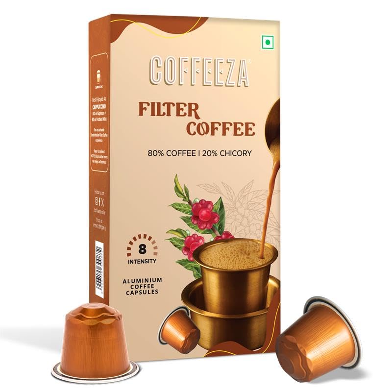 Coffeeza South Indian Filter Coffee Capsules | 80% Coffee 20% Chicory Blend | Intensity 8 | Medium-Dark Roast | Caramel, C...