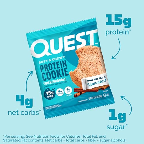 Image of Quest Nutrition Snickerdoodle Protein Cookie,15g Protein,1g Sugar,4g Net Carbs,Keto Friendly,High-Protein,Low Carb;,12 Count (Pack of 2)