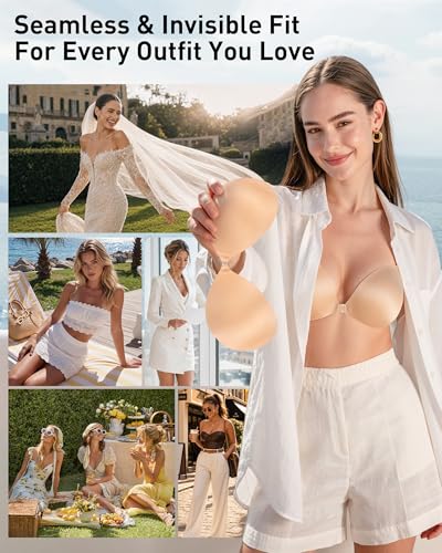 Image of Niidor Adhesive Bra Strapless Ultra Sticky Invisible Push up Silicone Bra Multiple Colors Sizes Reusable for Backless Dress