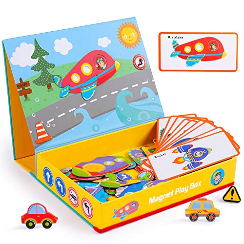 Rolimate Jouets en Bois magnétique Puzzles Ensemble, Montessori Éducatifs Éducatifs Jouet Jouets Jeux de société, Cadeau d'anniversaire pour l'âge 3 4 5 6 Ans garçons Filles