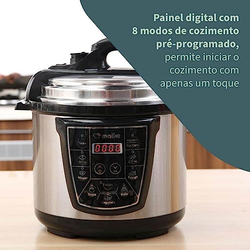 Panela de pressão elétrica multifuncional 4l - Mollie - 220v - Inox + Livro de Receitas