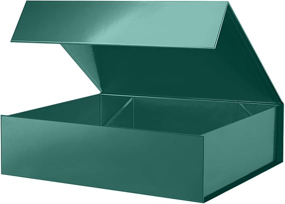 PACKHOME 7 Large Gift Boxes 13.5x10x3.5 Inches, Sturdy Shirt Boxes with Magnetic Lids for Multiple Occasions (Glossy Green)